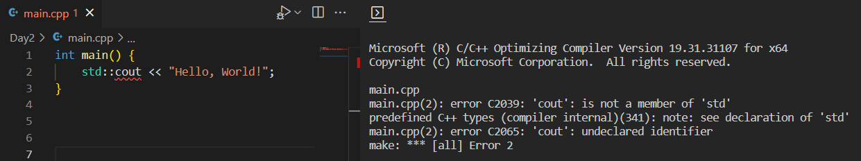 Illustration of the error - missing include