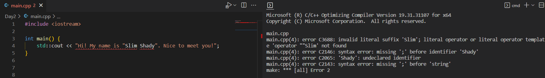 Illustration of the error - unescaped quote